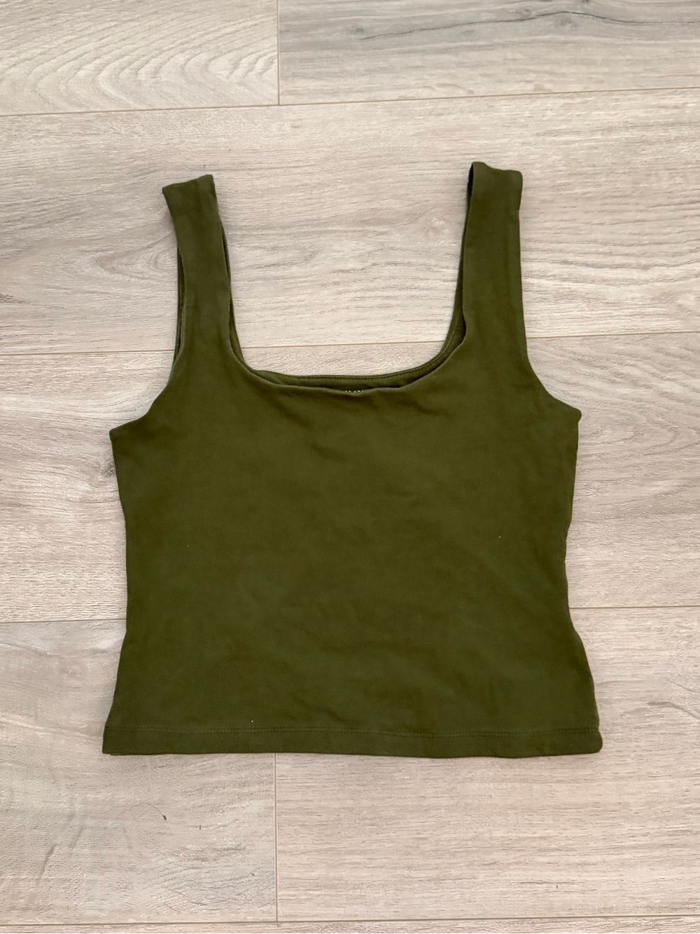 Olive Green Square-Neck Cropped Tank Top